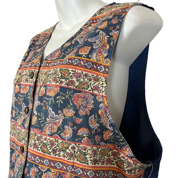 Liz Wear Claiborne Vintage Floral Paisley Blue Vest 100% Cotton Button Down sz L - Picture 8 of 16